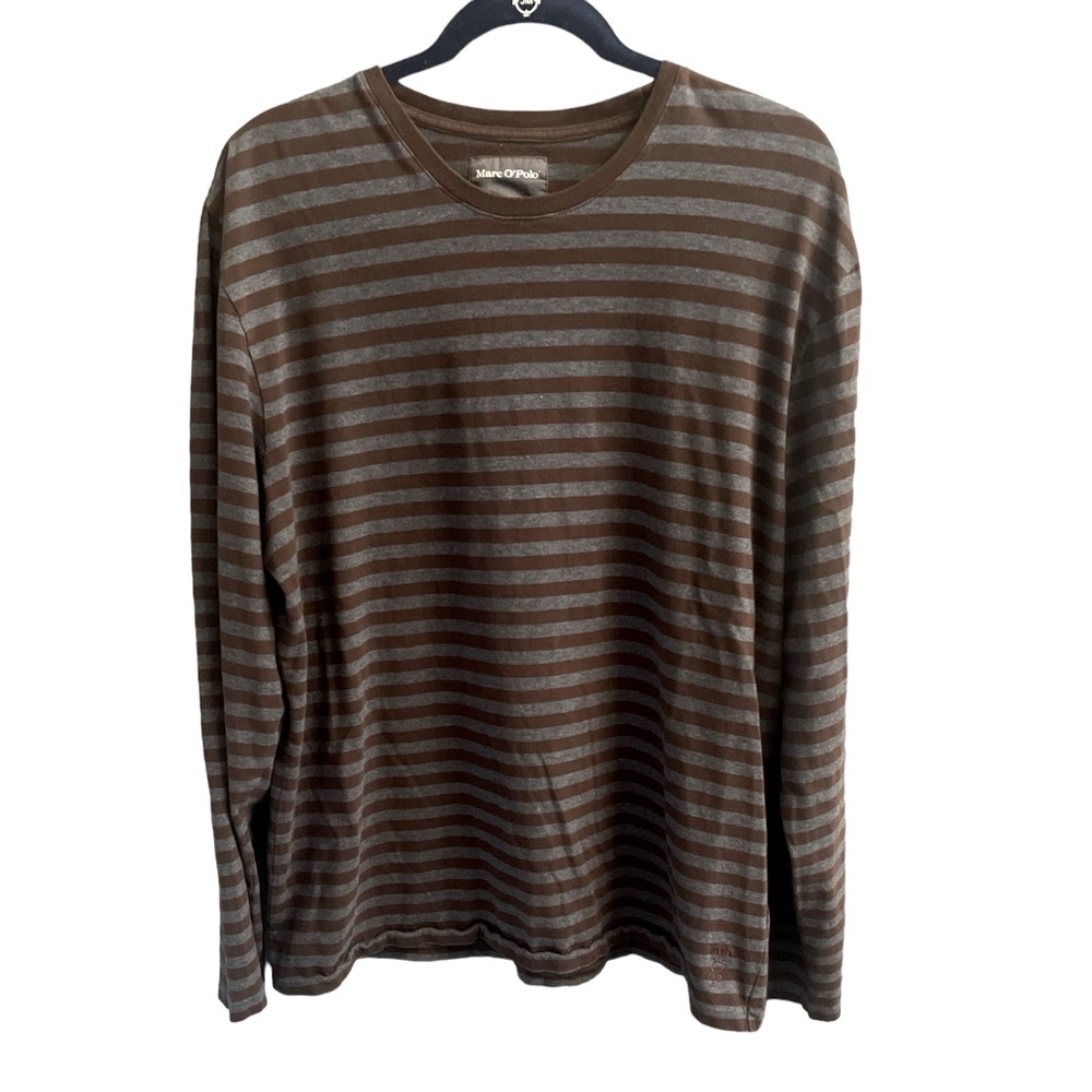 Size XXL, Marc O’Polo long sleeve cotton striped long sleeve shirt, brown & gray